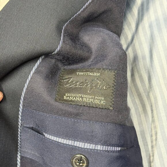 Banana Republic Blazer Marzotto Italy Wool Fabric Surgeon Cuffs Blue 44R - Picture 9 of 11